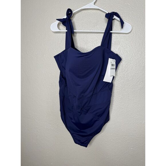 Becca by Rebecca Virtue Size 1X One Piece Swimsuit Dark Navy blue NWT Bows